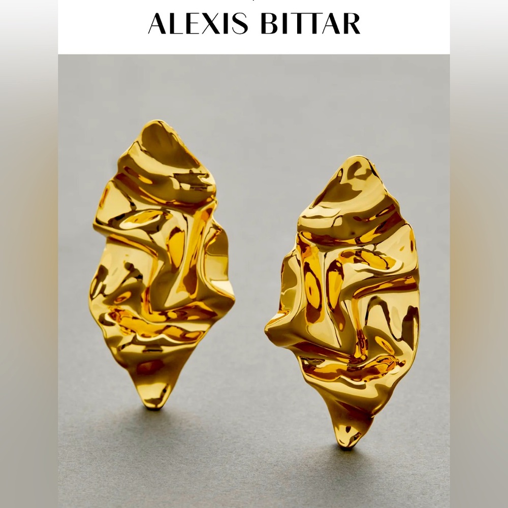 Alexis Bittar Crumpled Large Gold Post Earrings New